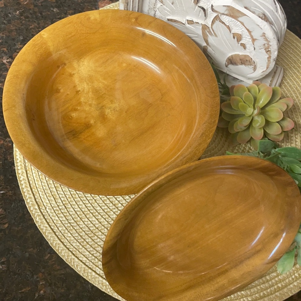 Vintage Myrtle wood Pedestal Bowls Set - EUC